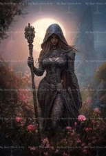 MYSTICAL WITCH ART PRINT, Gothic Witchy Wall Decor, Sorceress Woman Poster E742