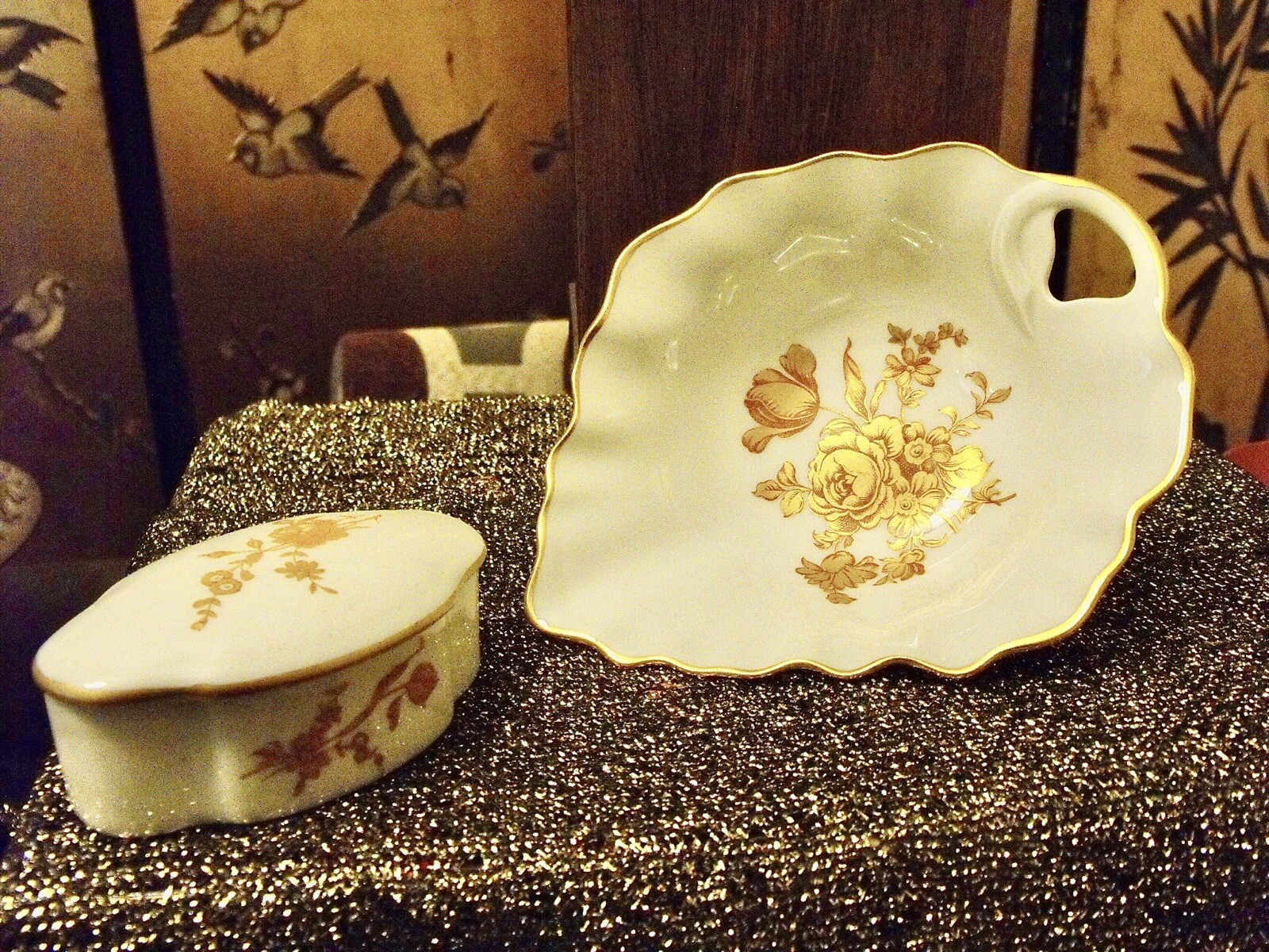 Vintage Limoges Gold Roses Lot Trinket Box & Candy Dish Signed eBay