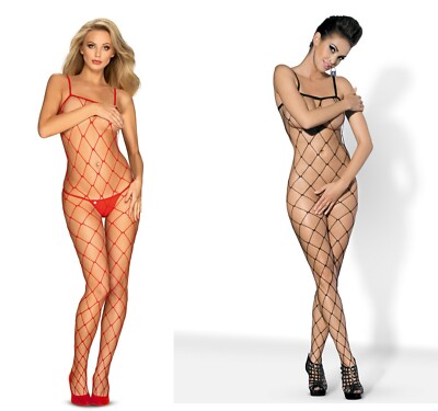 OBSESSIVE NETZ BODYSTOCKING schwarz rot reizwäsche catsuit  body overall body
