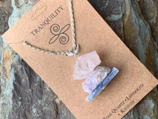 Tranquility Stone Pendant Necklace, Quartz, Lepidolite,Kyanite