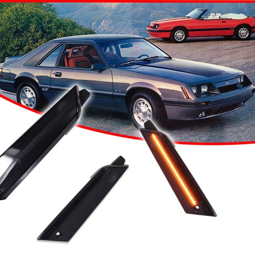 2x Smoked Front Fender Amber LED Side Markers Lights For 1979-1986 Ford Mustang - Picture 2 of 11