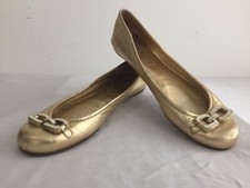 COACH Ashleen Ballet Flats Gold Metallic Leather w/Gold Beige Buckle Size 8.5B