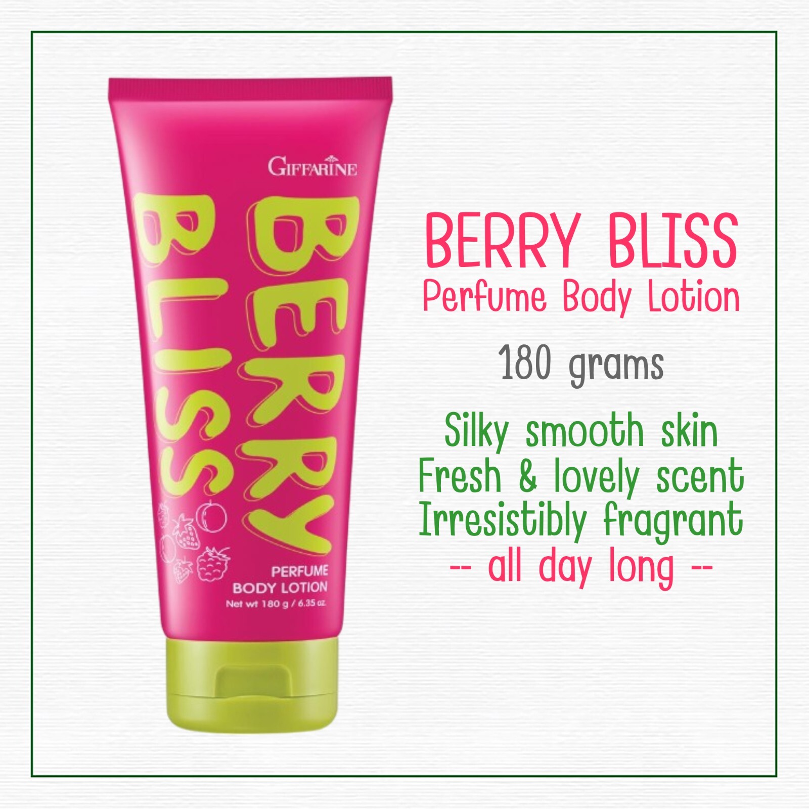 Berry Bliss Perfume Body Lotion Fruity Floral Silky Smooth No Alcohol 6.35 oz.