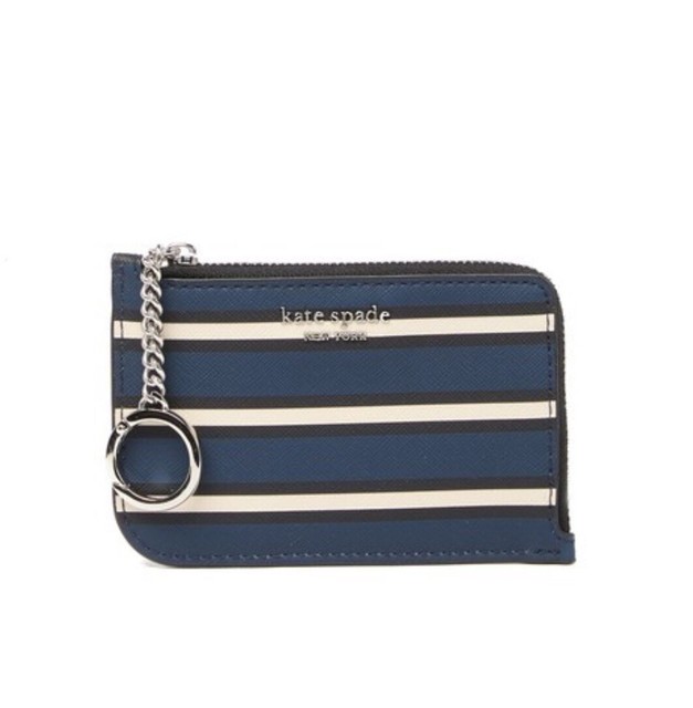 NWT Kate Spade Medium LZip Card Holder Cameron York Stripe Blue 89 eBay