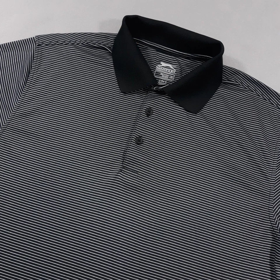 Camisa polo de golf Slazenger ropa deportiva rendimiento para hombre talla mediana negra a rayas Foto 3 de 4