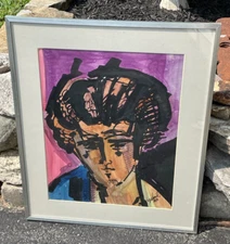 1968 Herbert Gralnick WATERCOLOR Abstract Expressionism Art FUNKY PORTRAIT 26x22