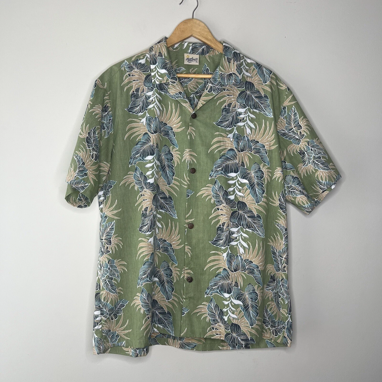 Royal Hawaiian Creations Button Down Short Sleeve Collar Shirt Sz XL Tropical