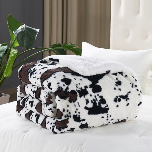 Cow Print Faux Fur Throw Blanket Double-Sided - Warm Fluffy Blanket Farmhouse - Picture 38 of 78