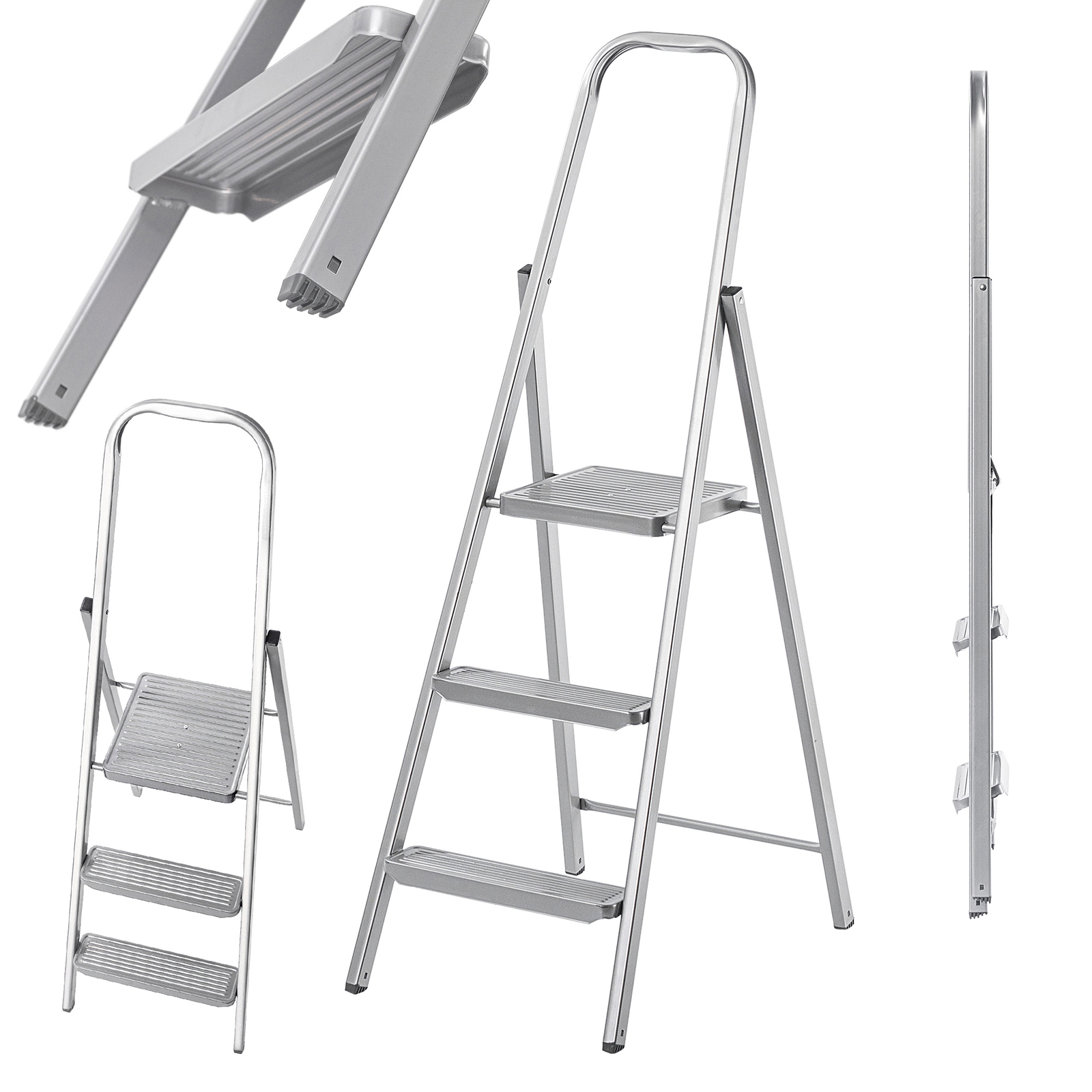 KADAX Scala unilaterale in acciaio con piedini antiscivolo, scala con ripiano...