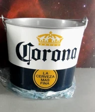 CORONA BEER BLUE WHITE GALVANIZED ICE BUCKET PAIL 🍻 BOTTLE OPENER BAR PATIO NEW