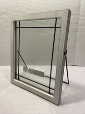 White Wood Frame w/glass with mounted stand. Brand new.
