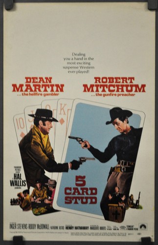 FIVE CARD STUD 1968 ORIGINAL 14X22 WC MOVIE POSTER DEAN MARTIN ROBERT MITCHUM