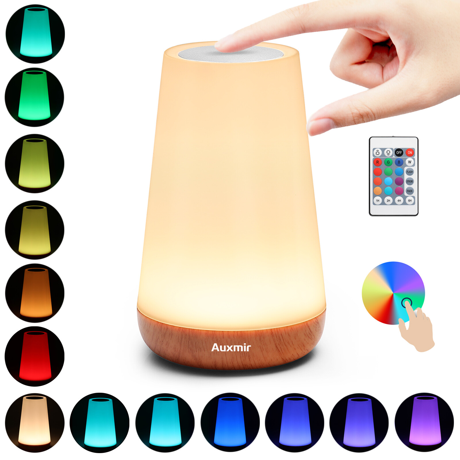 auxmir® LED Night Light Bedside Table Lamp with 13 Color Touch & Remote