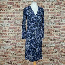 Jigsaw Wrap Dress Blue Floral Jersey Size Small Knee Length Long Sleeve