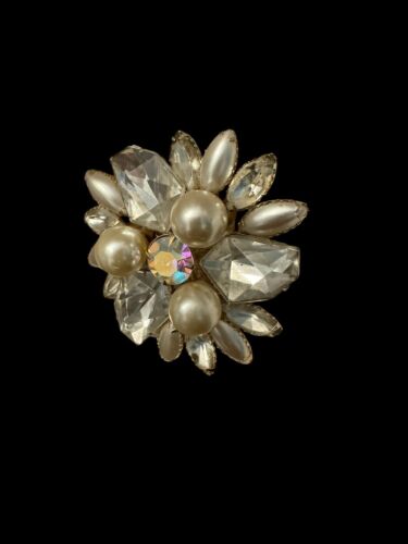 Vintage 60er Jahre Judy Lee signierte Brosche Anstecknadel Strass Kunstperle - Bild 2 von 5