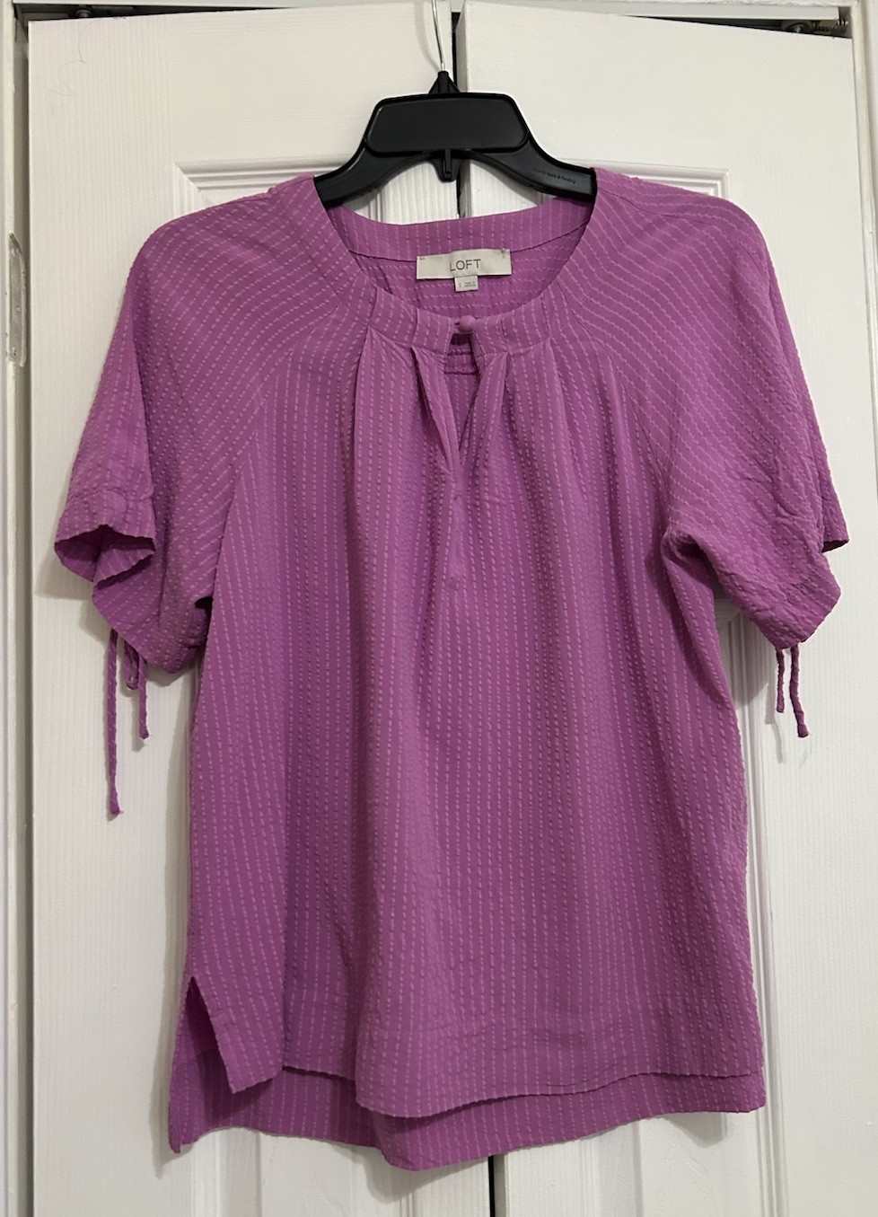 LOFT Women's Purple Striped Button Short Sleeve Blouse Size S