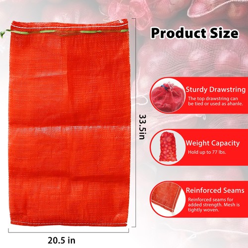 Paquete de 24 bolsas de cebolla de malla de 31"" X 20"" con cordón reutilizable almacenamiento de productos frescos... - Imagen 2 de 6