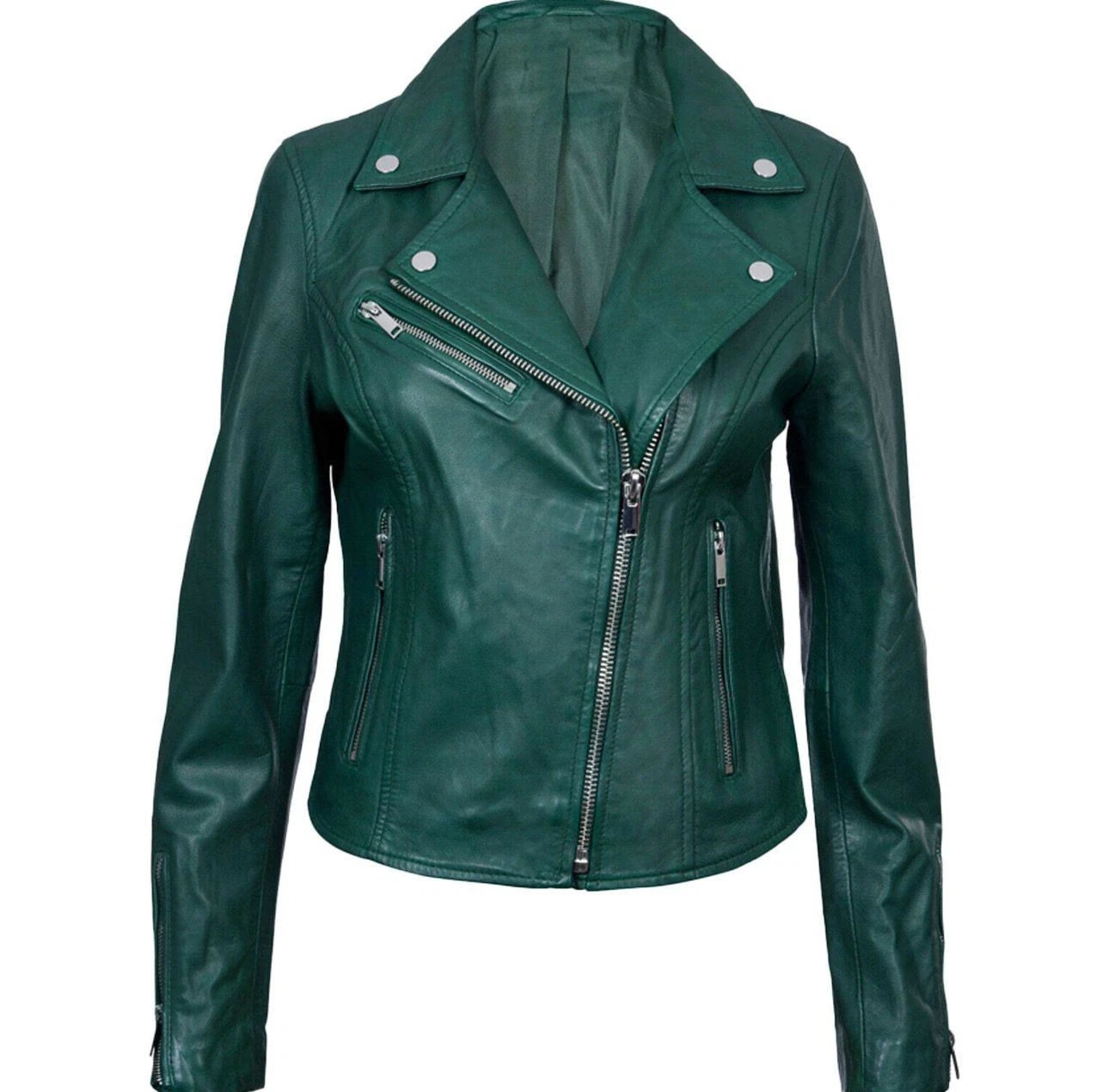 Unisex Green Genuine Leather Biker Jacket | Classic Cafe Racer Motorcycle Jacket