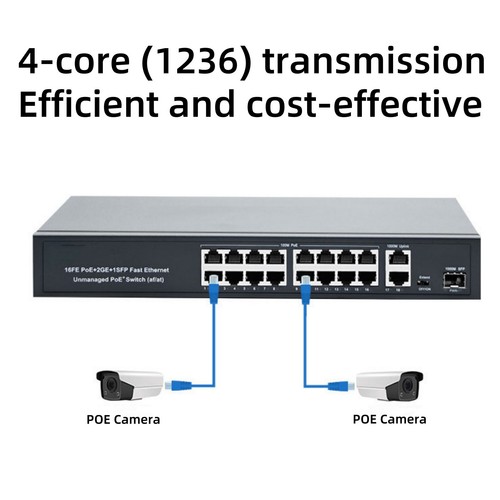 Brand New 16+2+1 Port POE Power Switch 10/100Mbps 100/250meter Transmission - Photo 13/19