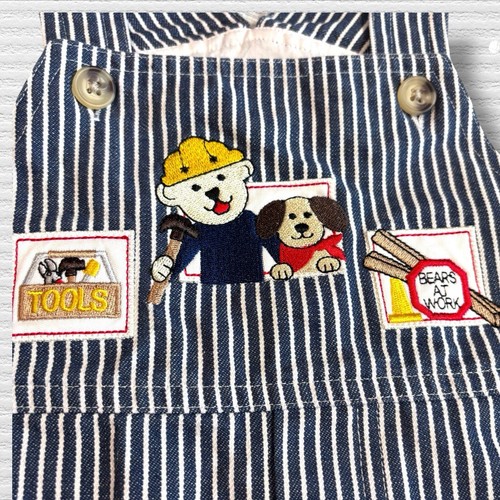 Vintage Pinstriped “Bears At Work” Toddler Overalls 2t 3t - Picture 2 of 8