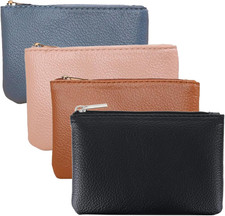 4 Pack Leather Zipper Coin Purse,Portable Change Wallet,Coin Pouch with Zipper f