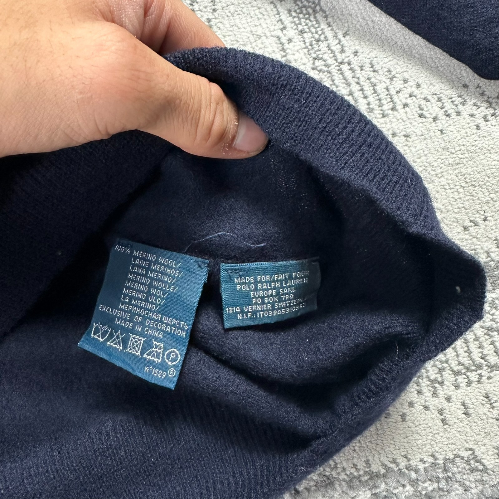 Vintage Polo Ralph Lauren Navy Merino Wool Green Pony Size Medium Knit Jumper image 7