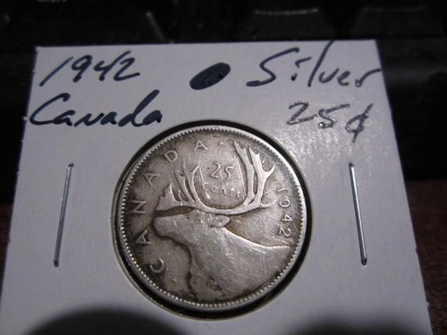 Canada 1942 - 25 Cent Quarter Canadian Coin - 80% Silver