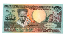250 GULDEN  AUNC-EF   BANKNOTE  FROM  SURINAME 1988  PICK-134