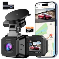 4K Dual Dash Cam Front  Rear with GPS, WiFi, Night Vision  64GB SD Card