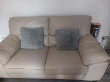 Three Two Seater Cream Leather Sofa With Foot Stool 