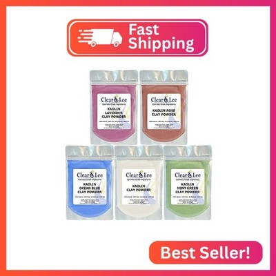 ClearLee Kaolin Clay Cosmetic Grade Powder Sample 5 Pack (White, Rose, Ocean Blu