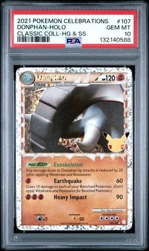 2021 POKEMON CELEBRATIONS DONPHAN-HOLO CLASSIC COLL #107 PSA 10 GEM MT