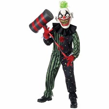 Crazy Eyed Clown Horror Evil Jester Joker Halloween Child Boys Costume XL