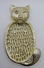 Vintage Gold Cat Trinket Dish Winking Ben Rickert Used