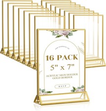 Gold Acrylic Sign Holder 5x7 Double-Sided Display Stand Clear Picture