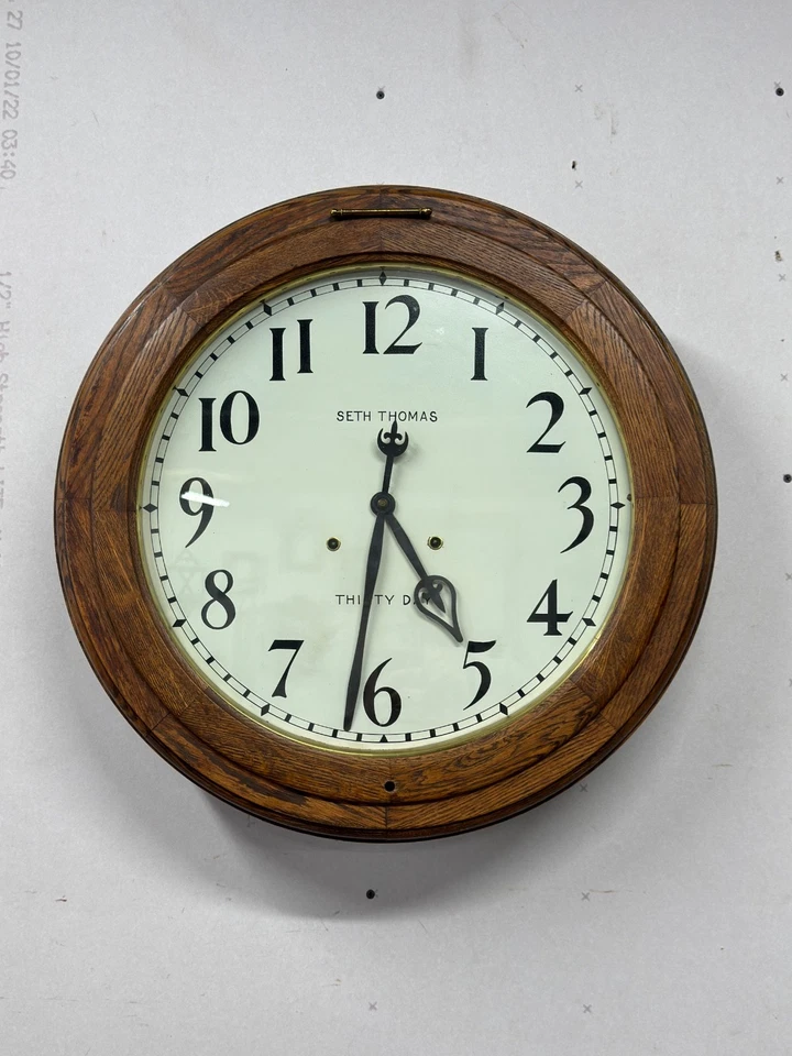 Antique restored 30 day Seth Thomas large oak arcade clock 23 in gallery  lobby - Image 2 of 4