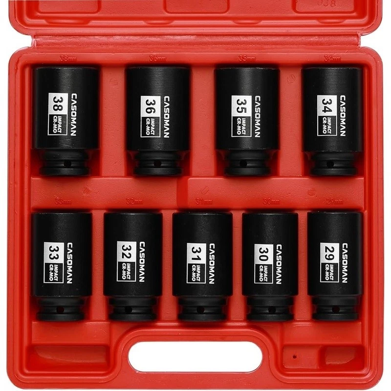 9pcs 1/2 Inch Deep Impact Socket Set Axle Nut Repair Tools Chrome Steel New - Image 2 of 4