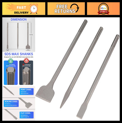 16'' SDS MAX Chisel Bit Set - 3 Pcs Masonry Concrete Drill Bits for Rotary Hammer