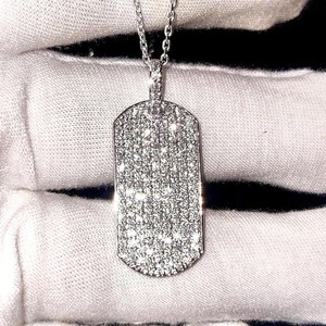 Authentic 2Ct Round Moissanite Men's Cluster Small Dog Tag Pendant 14k White Gold Plated