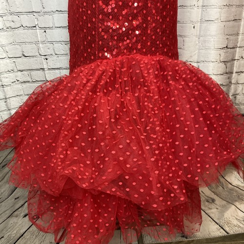 Loralie Vintage 80s 90s Red Sequin Taffeta Party Prom Tiered Dress Ball Gown - Picture 8 of 24