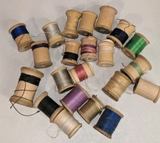 Vintage Wood Sewing Thread Spools In Ball Jar Lot Of 22 Spools