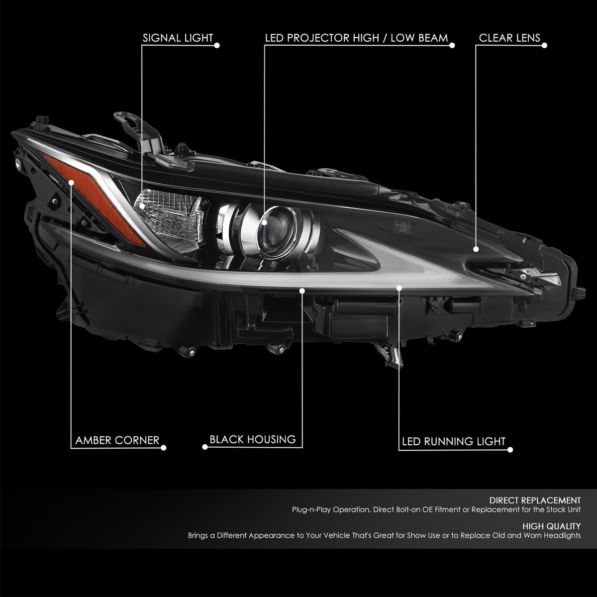 For 19 20 21 22 Lexus ES250 ES300H ES350 LED Projector Headlight