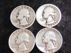 Lot of 4 - Washington 90% Silver Quarters Circulated - 1935+37P,  2-59D  AS43