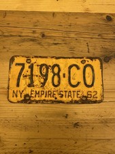 Vintage New York 1962 EMPIRE STATE US Car License Plate 7198 C0