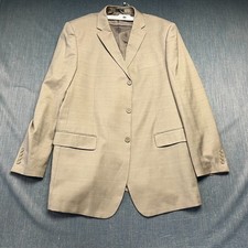 Evan-Picone Men's 2pc Suit 46L W40 Tan Grid High Twist Microtech Pleated Cuffed