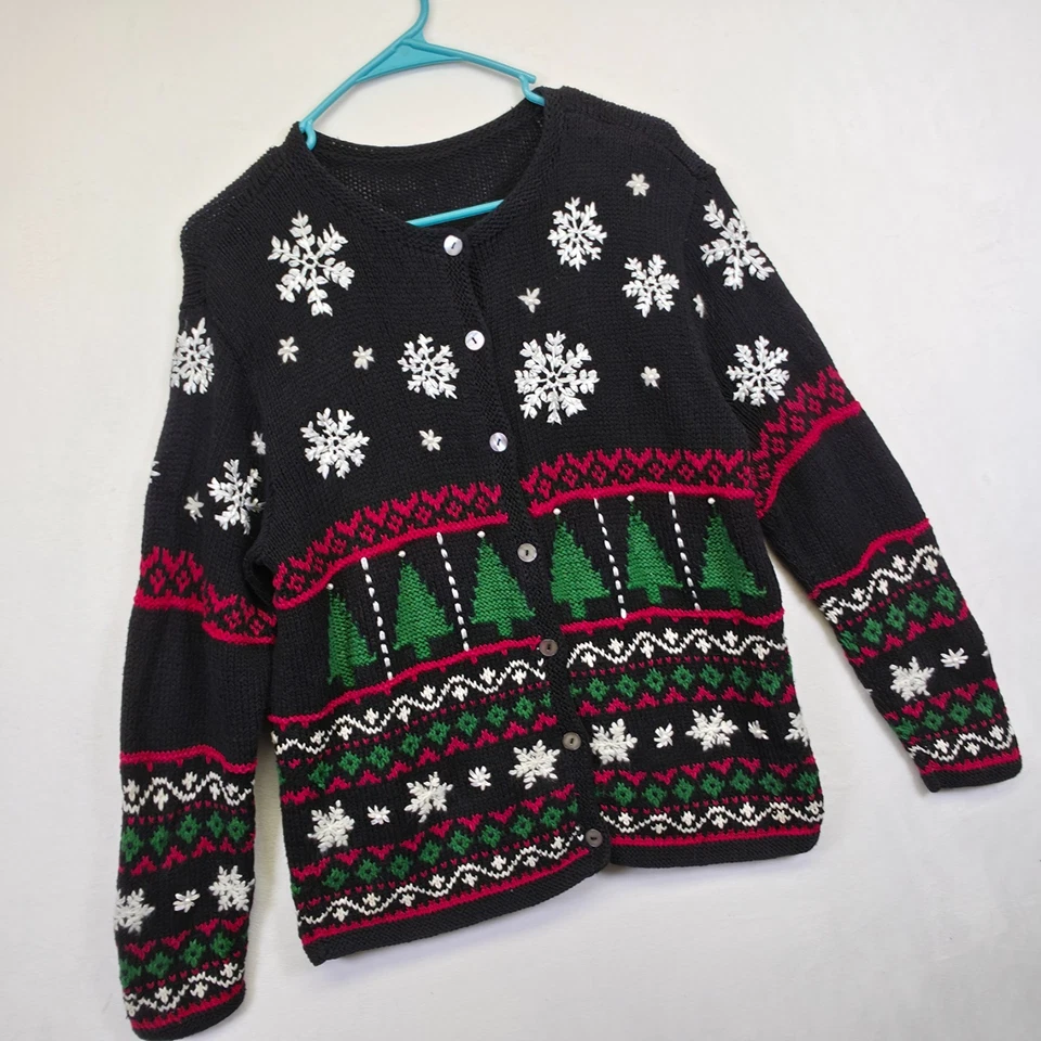 VTG Talbots Ugly Christmas Sweater Womens M Snowflake Tree Holiday Grandmacore - Image 3 of 4