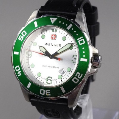 WENGER Vintage 1000m Diver Herrenuhr 46mm neue Batterie nagelneu, mit Armband