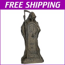 Spooky Grim Reaper Tombstone Statue for Outdoor Halloween Decor - Greystone