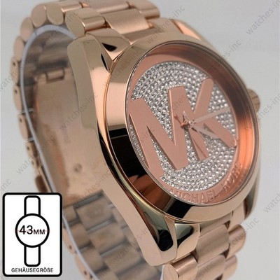 Neu Michael Kors MK6437 Bradshaw Rosegold Pave Kristall Logo Armband Damenuhr