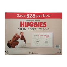 Huggies Skin Essentials Baby Diapers, Size 1 (Up to 14lbs), 184ct 0.23 per diaper
